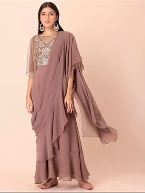 HOUSE OF INDYA PRE DRAPED MIRROR WORK SAREE SIZE S NWT